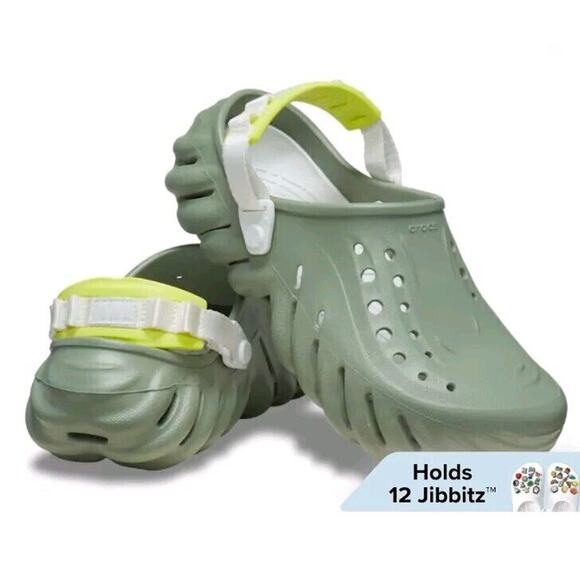 CROCS Men\'s Olive Sandals with White and Lime Accents